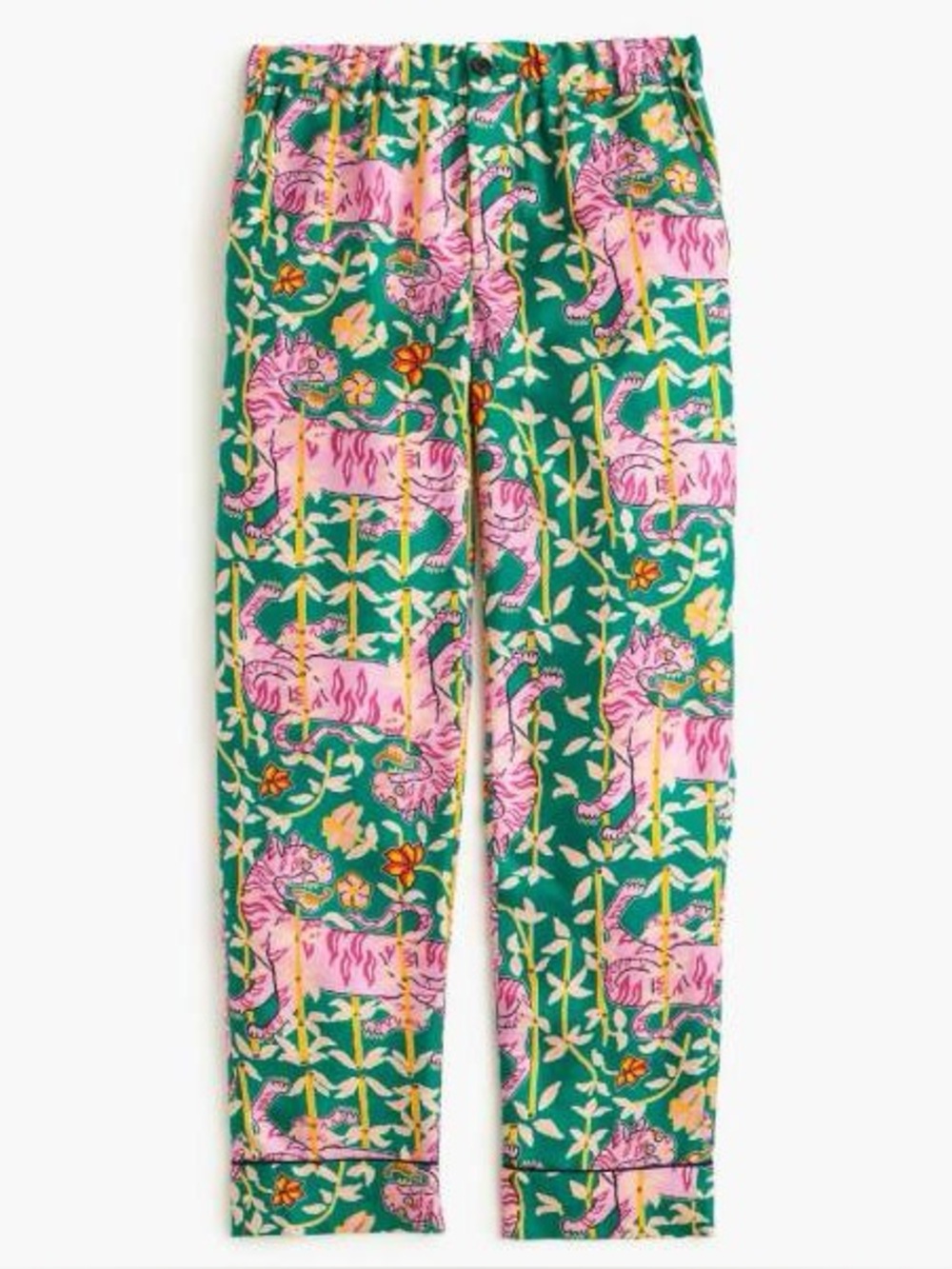 Drake’s Collection for J. Crew Silk Pants in Green Bengal Tiger